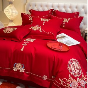 中式结婚四件套红色婚庆床单被套婚房喜被子一整套全套新婚陪嫁礼